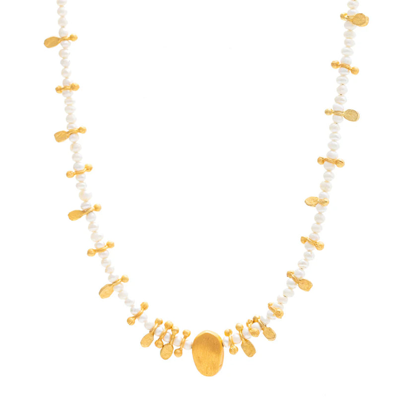 Pearl beaded necklace with gold charms