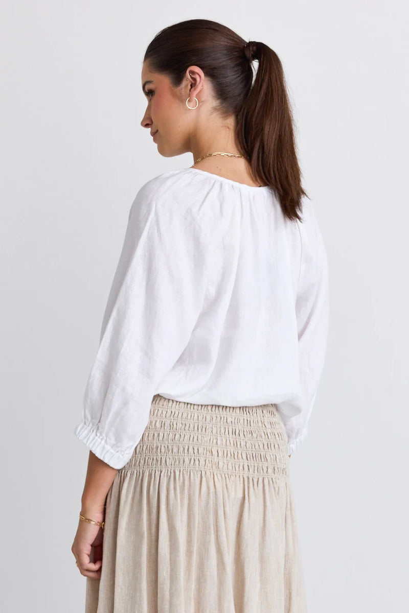 Revolutionary White Linen Relaxed LS Top