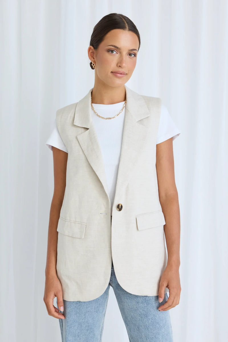 Vancouver Linen Viscose Longline Vest | Natural