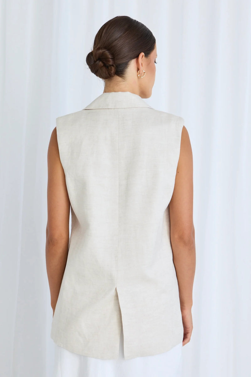 Vancouver Linen Viscose Longline Vest | Natural