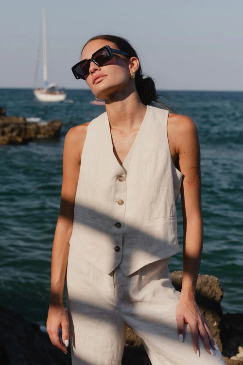 Virgo Linen Vest | Natural