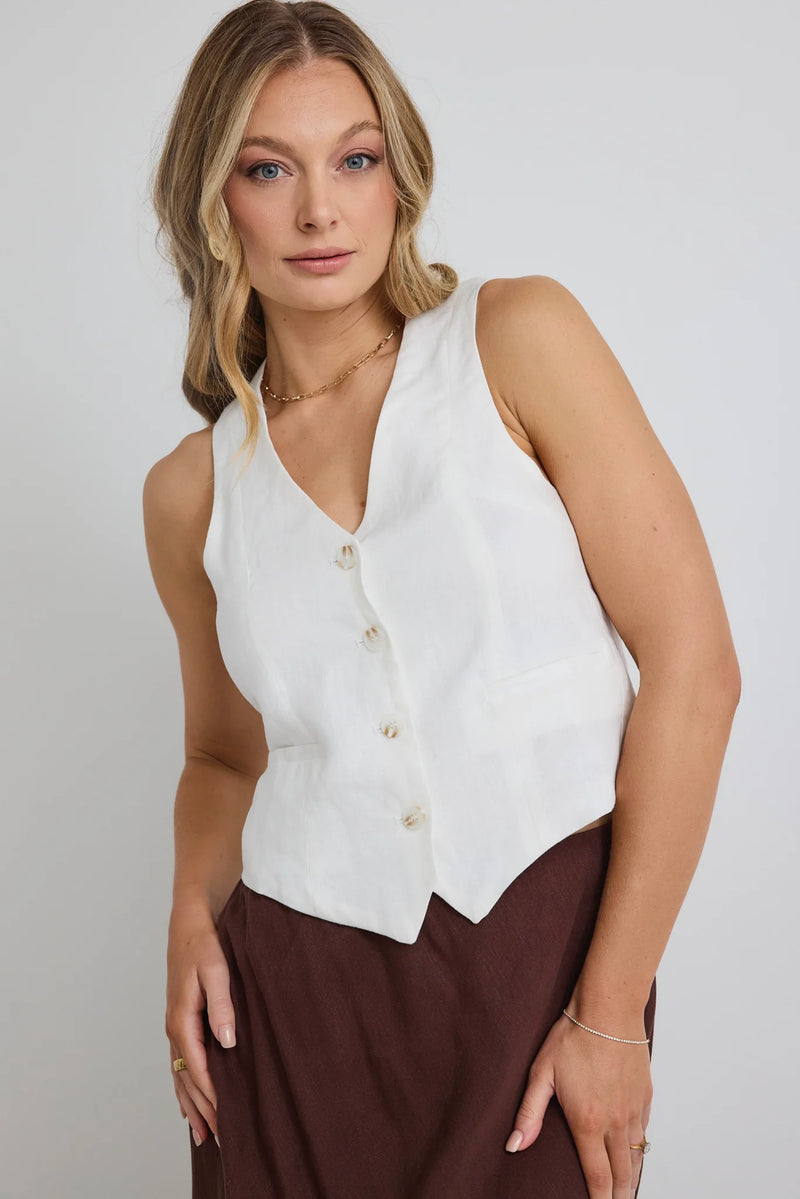 Virgo Linen Vest | White