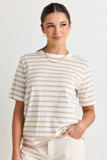 Binding White Natural Stripe Boxy Fit Tee | White Natural Stripe