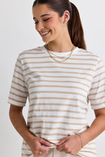 Binding White Natural Stripe Boxy Fit Tee | White Natural Stripe