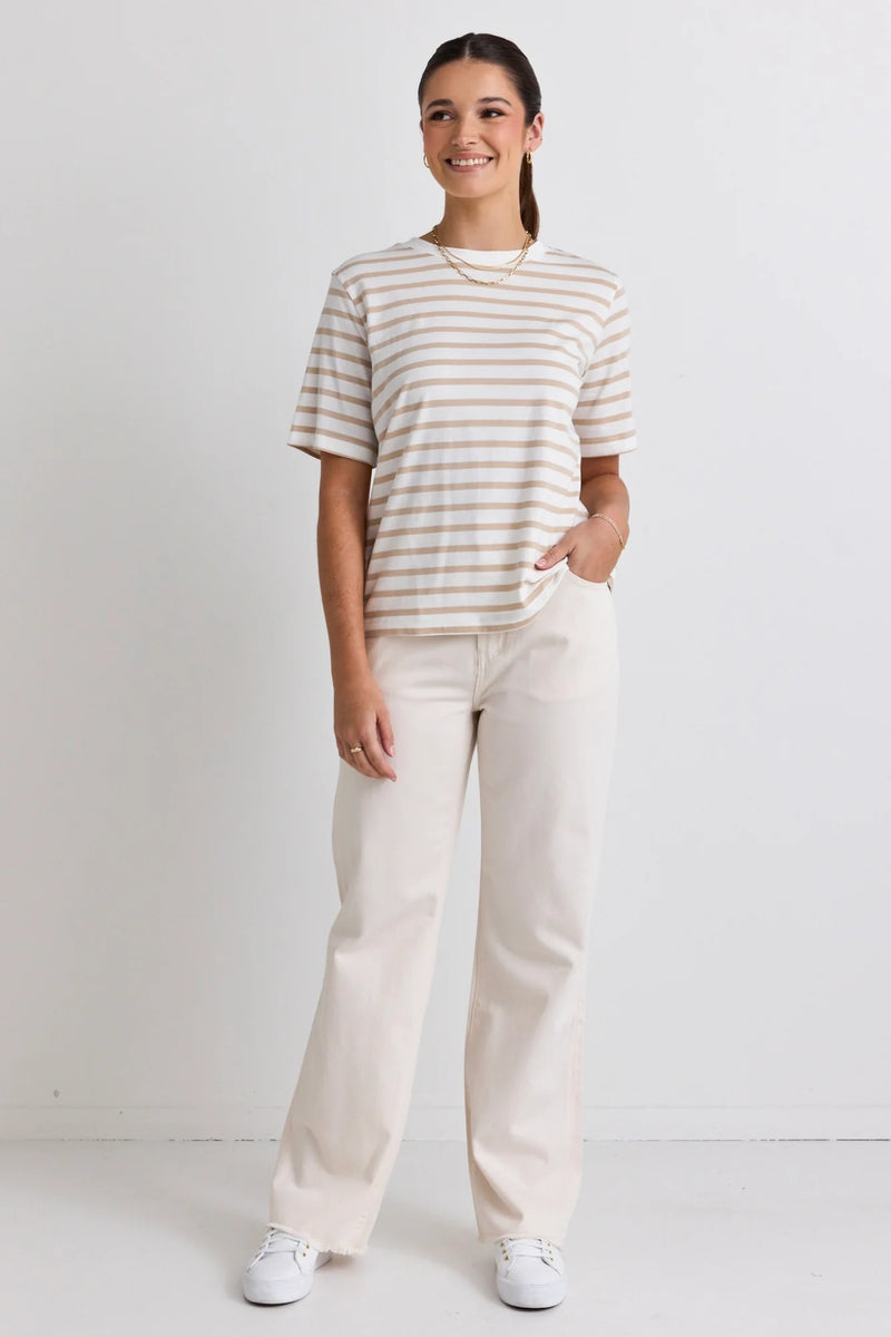 Binding White Natural Stripe Boxy Fit Tee | White Natural Stripe