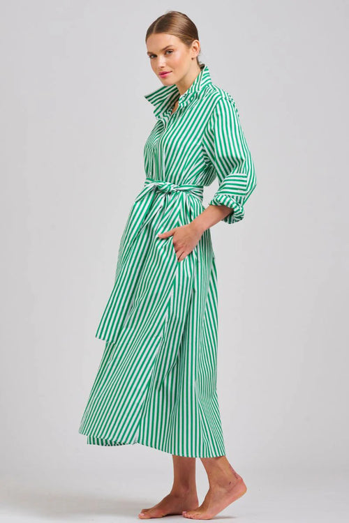 Luna Dress | Green white stripe
