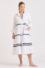 Amanda Tiered Dress | White with Navy