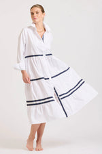 Amanda Tiered Dress | White with Navy