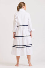 Amanda Tiered Dress | White with Navy