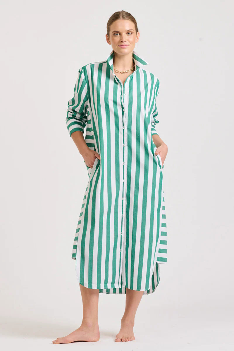 Andrea Shirtdress | Green Wide Stripe