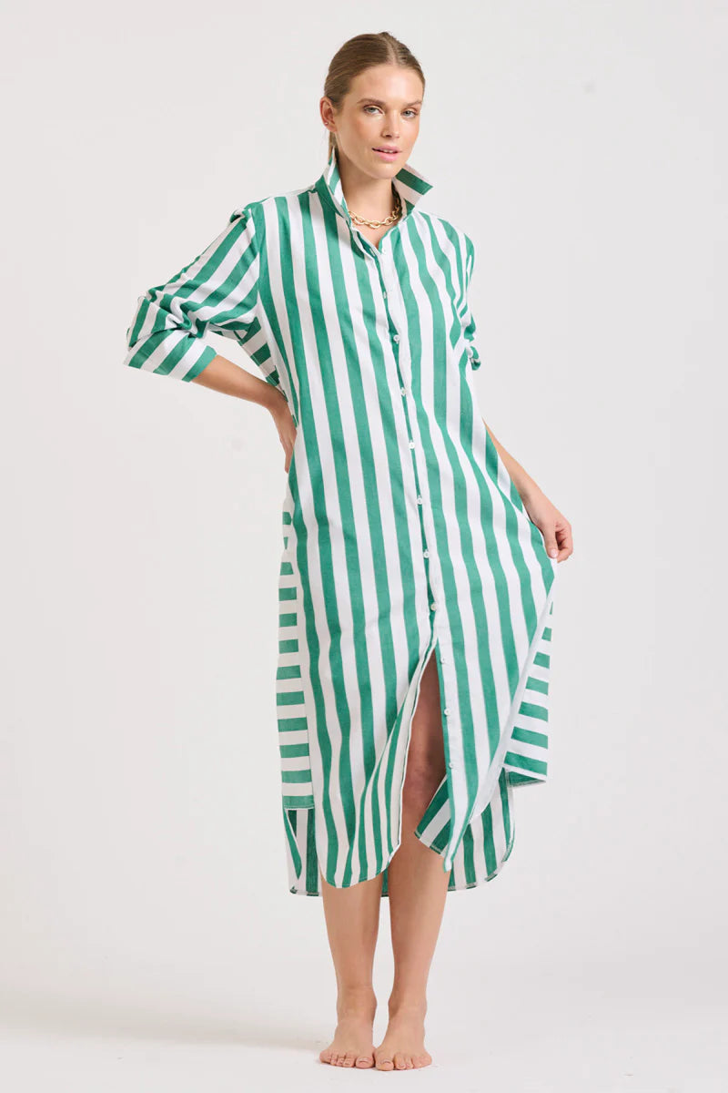 Andrea Shirtdress | Green Wide Stripe