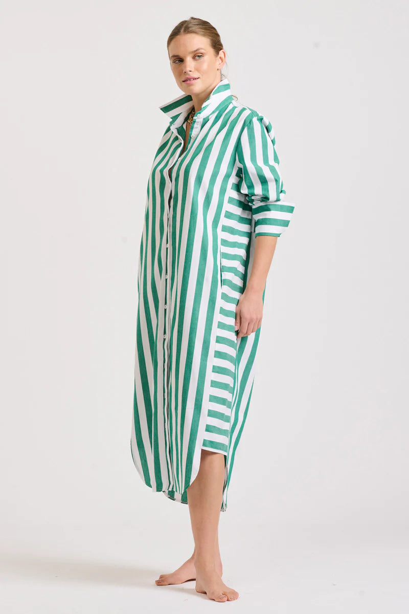 Andrea Shirtdress | Green Wide Stripe