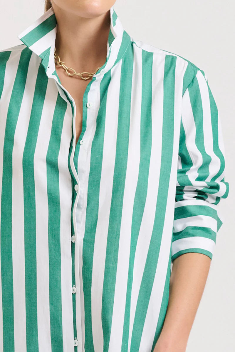 Andrea Shirtdress | Green Wide Stripe