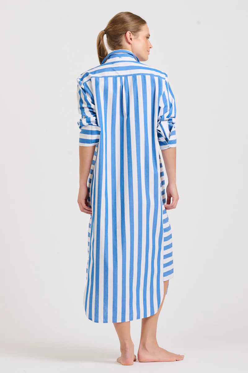 Andrea Shirtdress | Mid Blue Wide Stripe