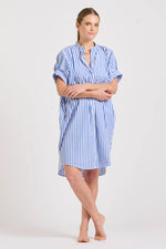 Isla Short Sleeve Dress | Mid Blue Stripe