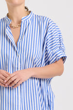 Isla Short Sleeve Dress | Mid Blue Stripe