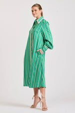 The Octavia Longline Shirtdress | Green Multi Stripe