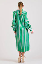 The Octavia Longline Shirtdress | Green Multi Stripe