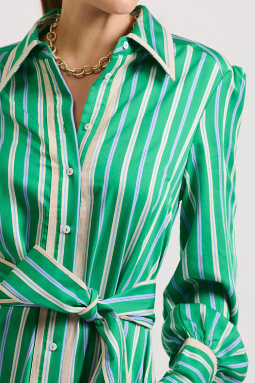 The Octavia Longline Shirtdress | Green Multi Stripe