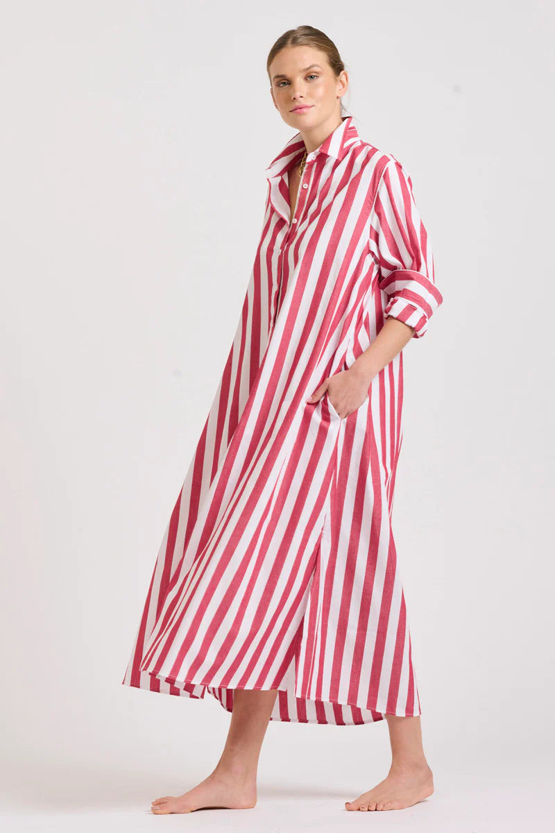 Pippa Oversized Longline Dress | Red Wide Stripe