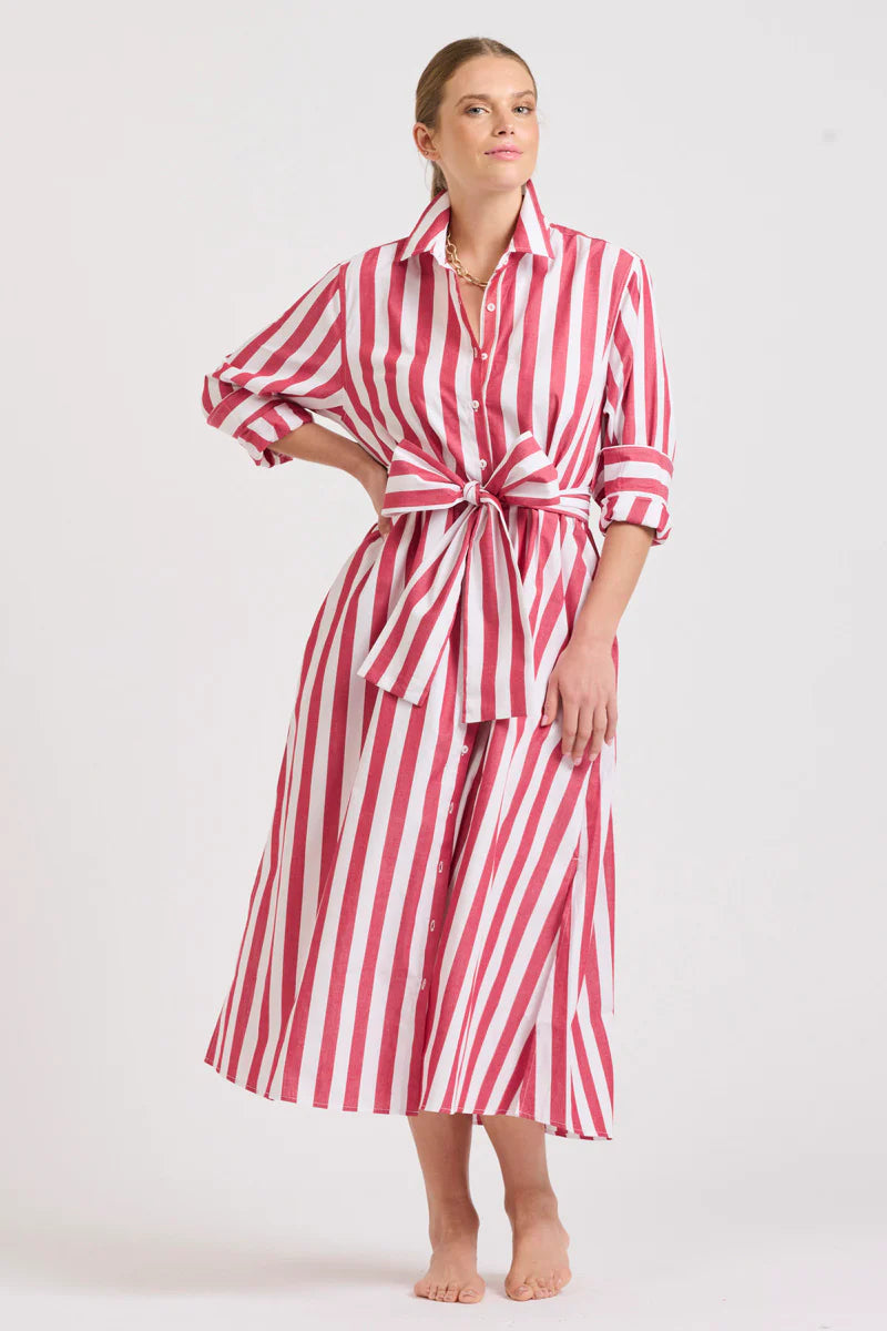 Pippa Oversized Longline Dress | Red Wide Stripe