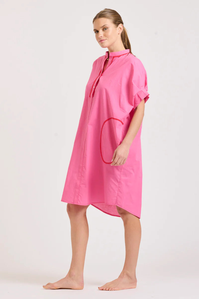 Tara Short Sleeve Dress | Hot Pink/Cherry Red Trim