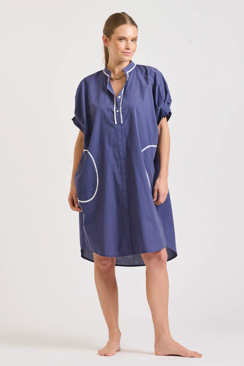 Tara Short Sleeve Dress | Navy/White Trim