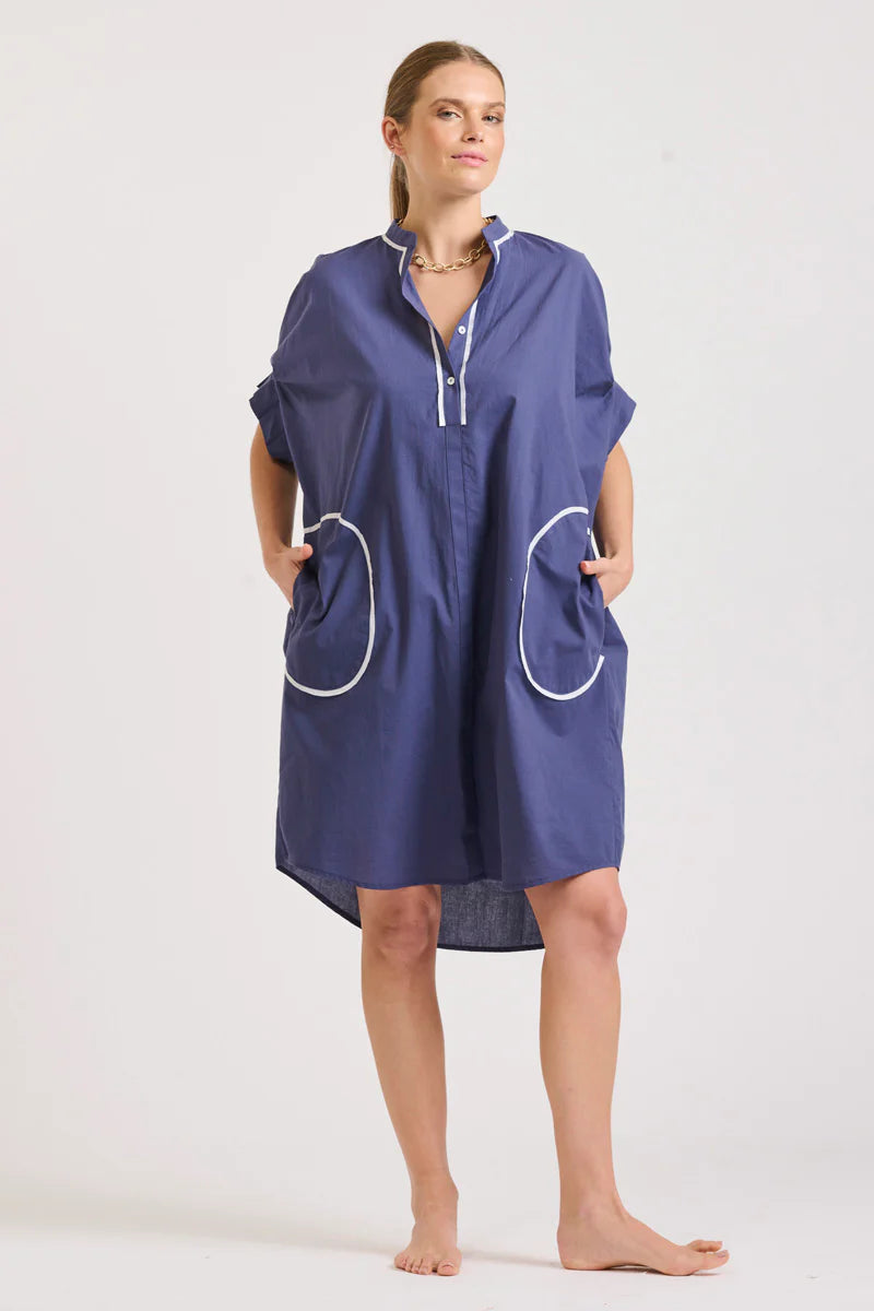 Tara Short Sleeve Dress | Navy/White Trim