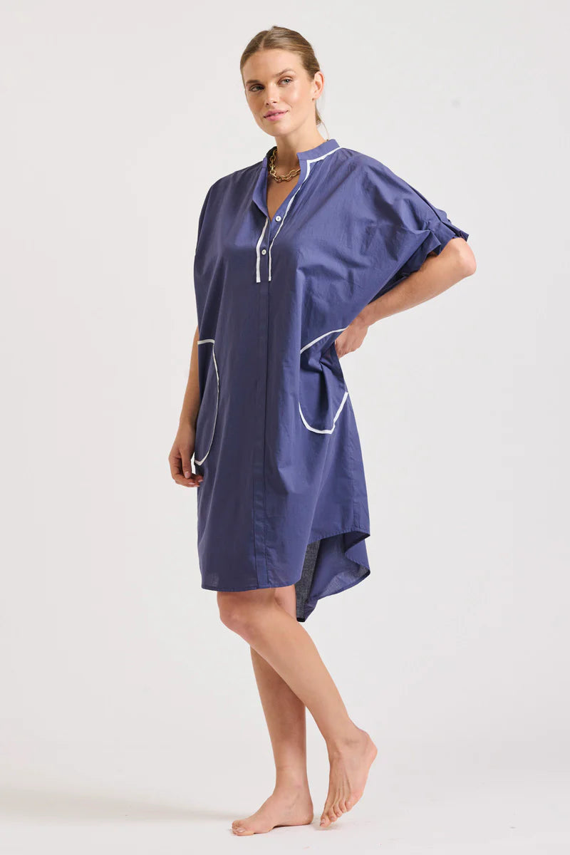 Tara Short Sleeve Dress | Navy/White Trim